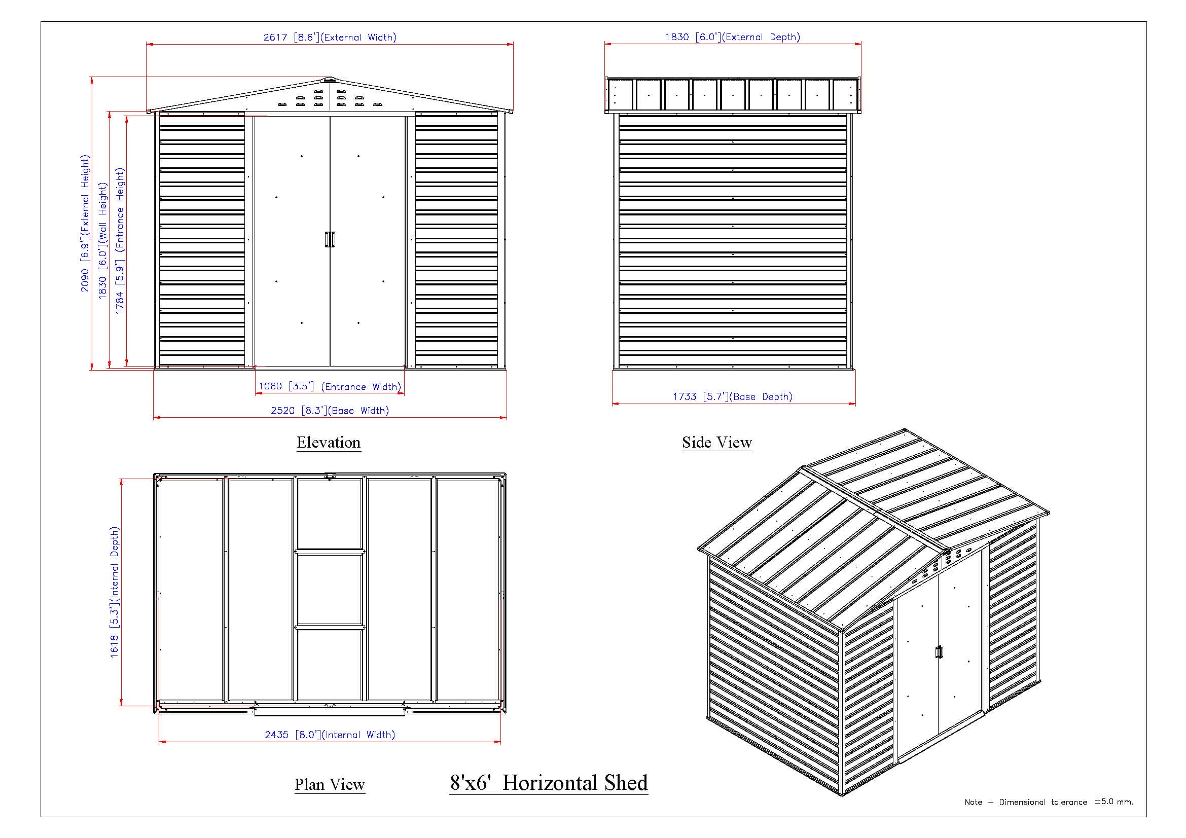 AAlpine 8x6 WoodGrain Brown Steel Shed - CoolaLiving.ie - %image_id%