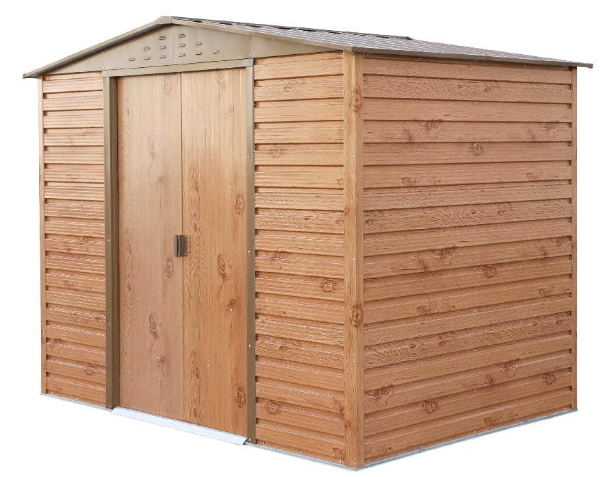 AAlpine 8x6 WoodGrain Brown Steel Shed - CoolaLiving.ie - %image_id%