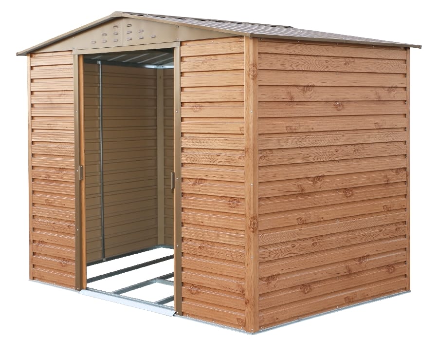 AAlpine 8x6 WoodGrain Brown Steel Shed - CoolaLiving.ie - %image_id%