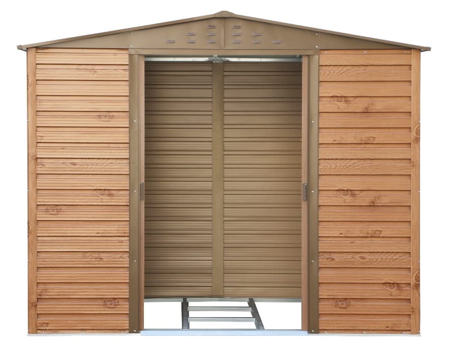 AAlpine 8x6 WoodGrain Brown Steel Shed - CoolaLiving.ie - %image_id%